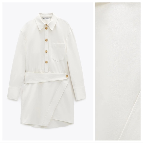 🌹NWT. Zara Cream Mini Shirt Dress. Size S - Picture 7 of 9